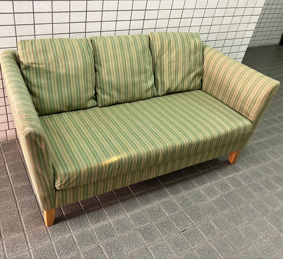 karimoku カリモク マルチカラーストライプ2人掛けソファ　グリーン　希少
