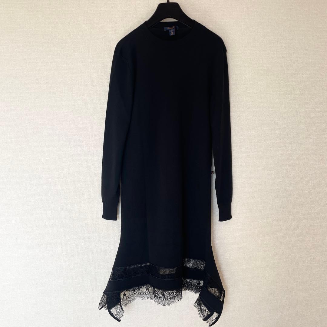 極美品　現行　ルイヴィトン　ウール　ニットワンピース　花柄　レース　黒　XS