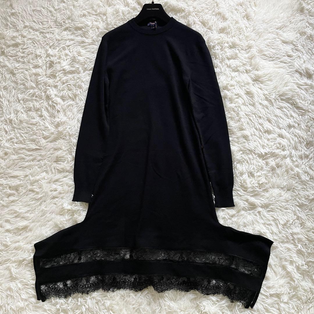 極美品　現行　ルイヴィトン　ウール　ニットワンピース　花柄　レース　黒　XS