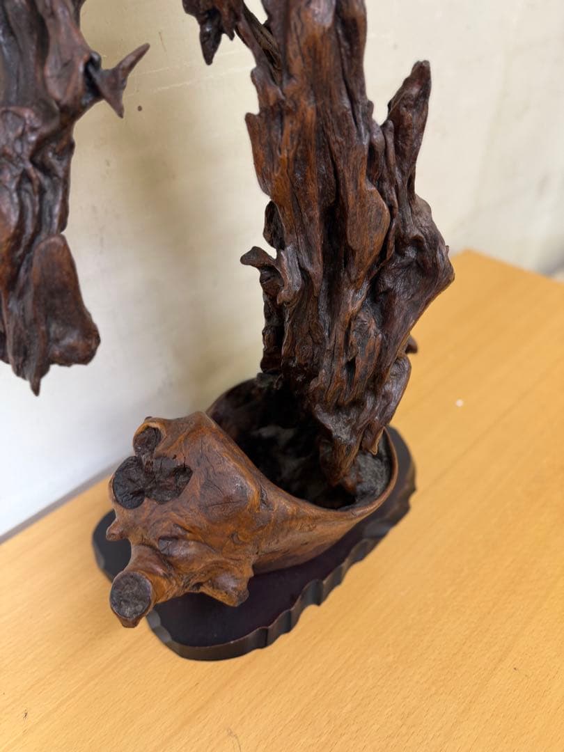 木製抽象彫刻 ダークブラウン インテリア小物