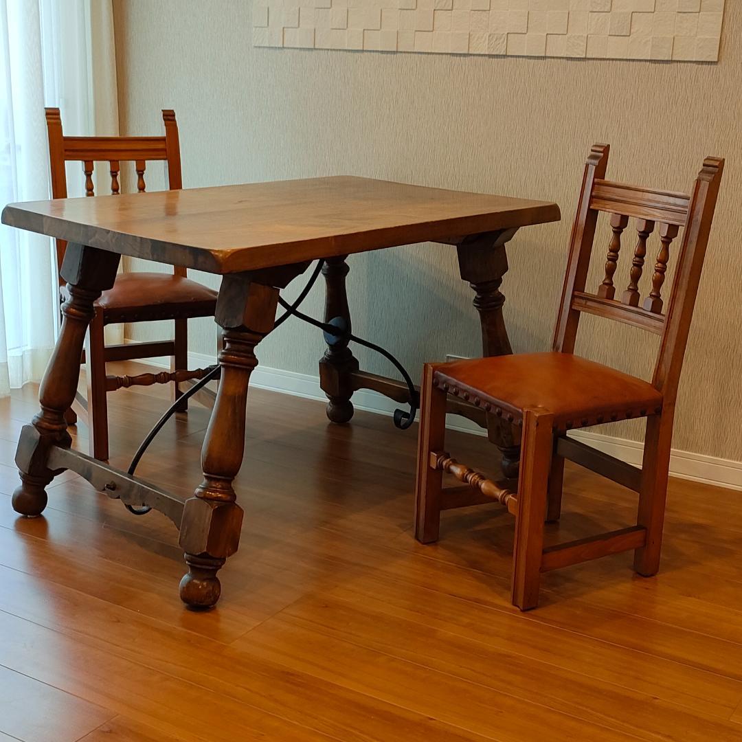アンティークテーブル　ダイニング　ヨーロピアン　アイアン　天然木