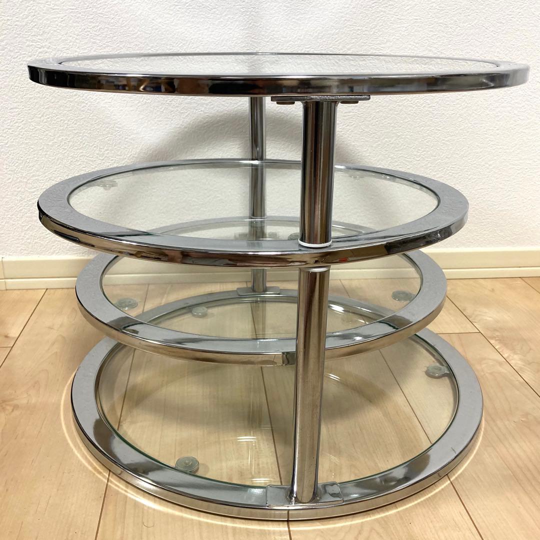 ミッドセンチュリー ラウンドテーブル 4段 丸型 北欧 ビンテージ 強化ガラス