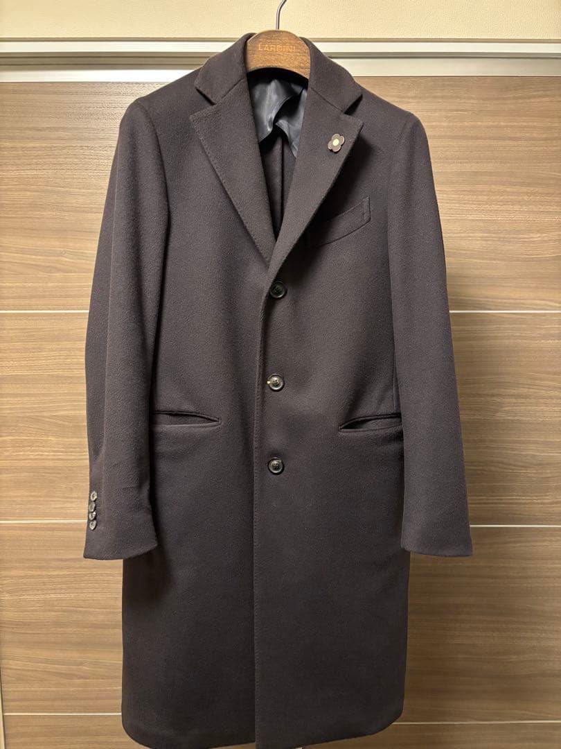 美品・44】LARDINI チェスターコートネイビー メルトン ウール100%