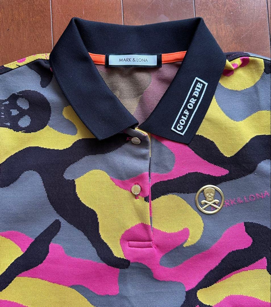 MARK&LONAマークアンドロナスカル カモフラポロシャツ ピンクレディースS