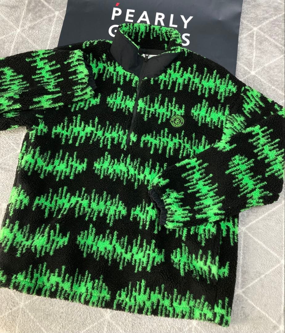 新品 パーリーゲイツ ジャックバニー 先染めボア プルオーバー(5)サイズL/緑