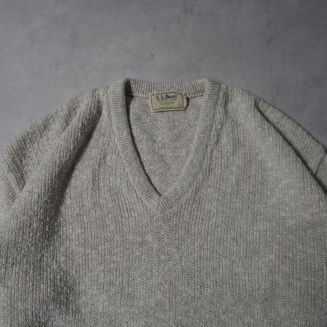 【80s】LLBEANエルエルビーン Vネックコットンニット usa製 L