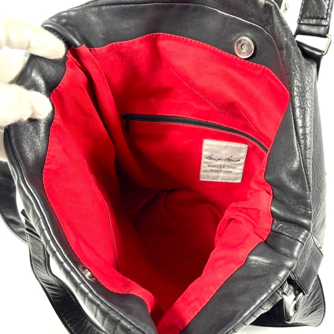 ✨希少 美品✨カワカワ ショルダーバッグ 2way ラウンド レザー A4可 黒