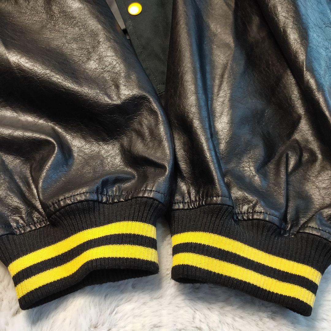 【超人気】GALFY スタジャン 黒✕黄 バックロゴ パイルロゴ リブライン