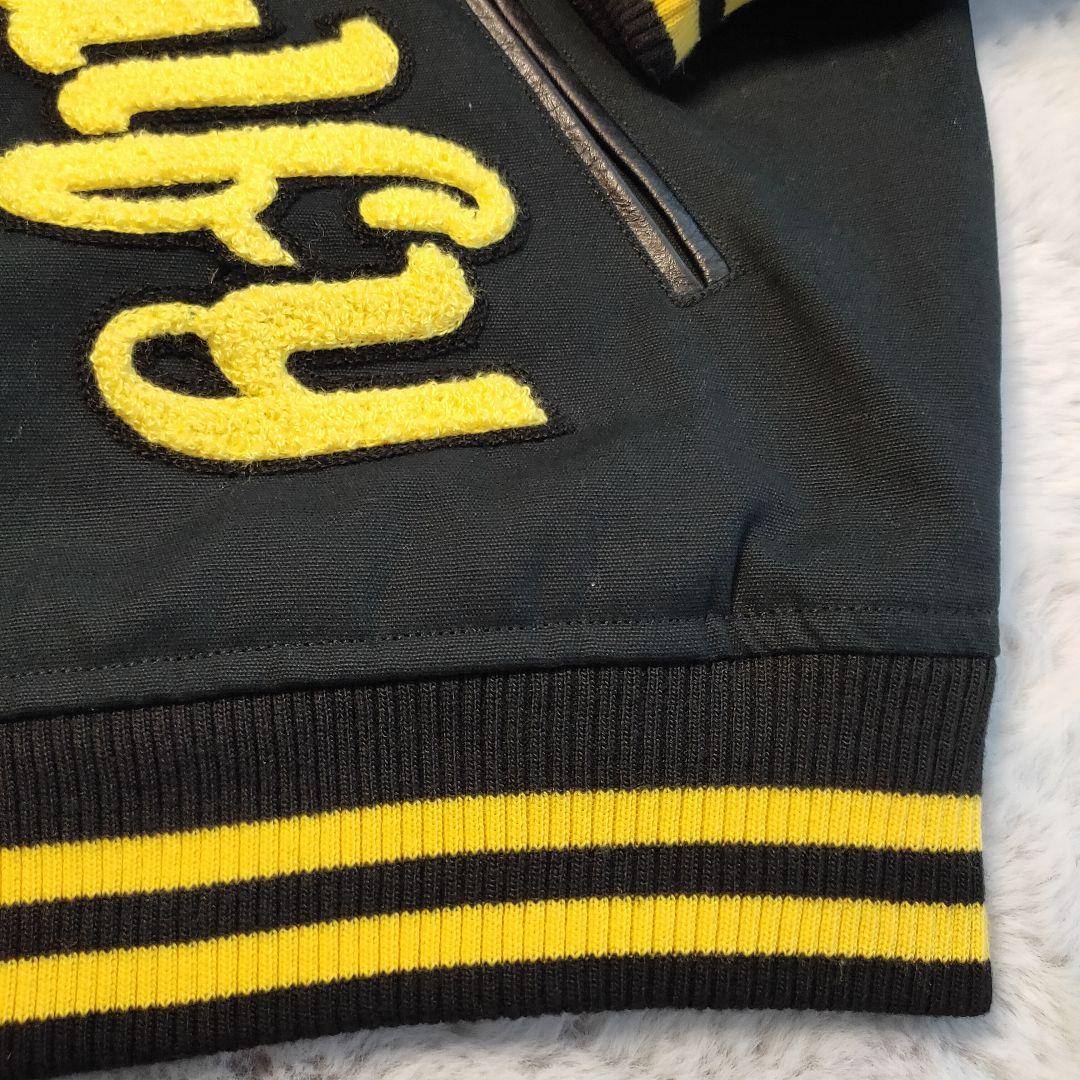 【超人気】GALFY スタジャン 黒✕黄 バックロゴ パイルロゴ リブライン