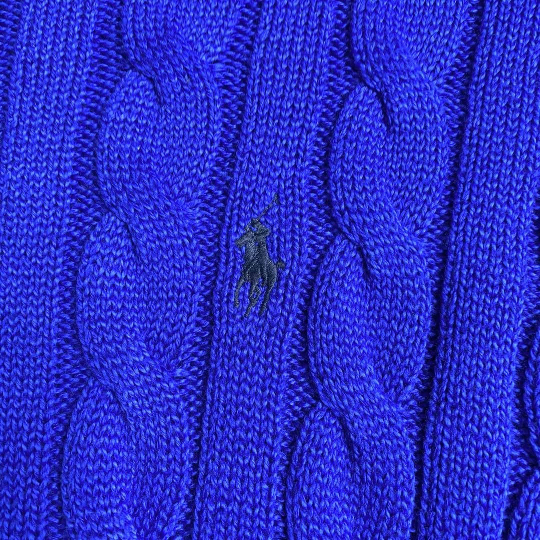 美品✨ラルフローレン 現行 QRコード ケーブル ニット 同色ポニー 青 M
