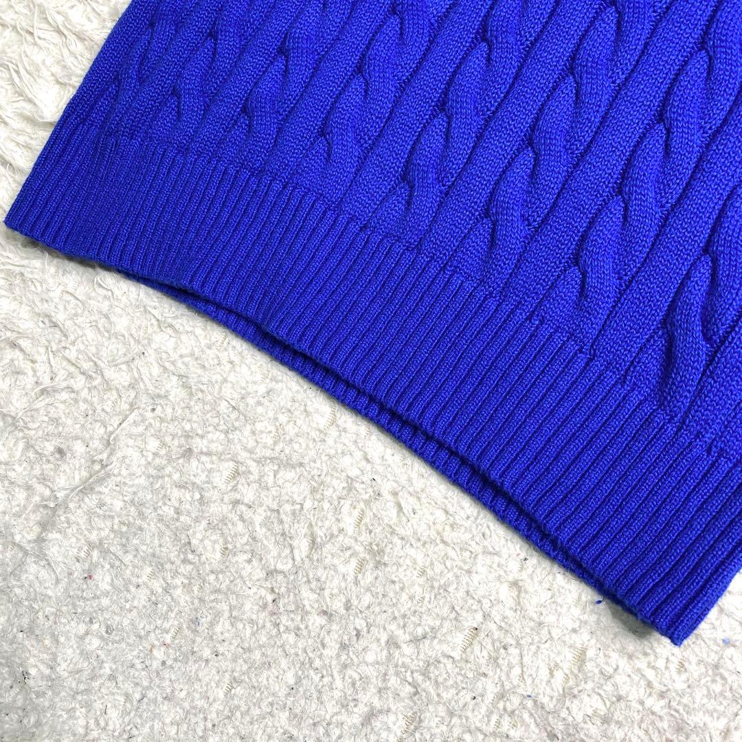 美品✨ラルフローレン 現行 QRコード ケーブル ニット 同色ポニー 青 M