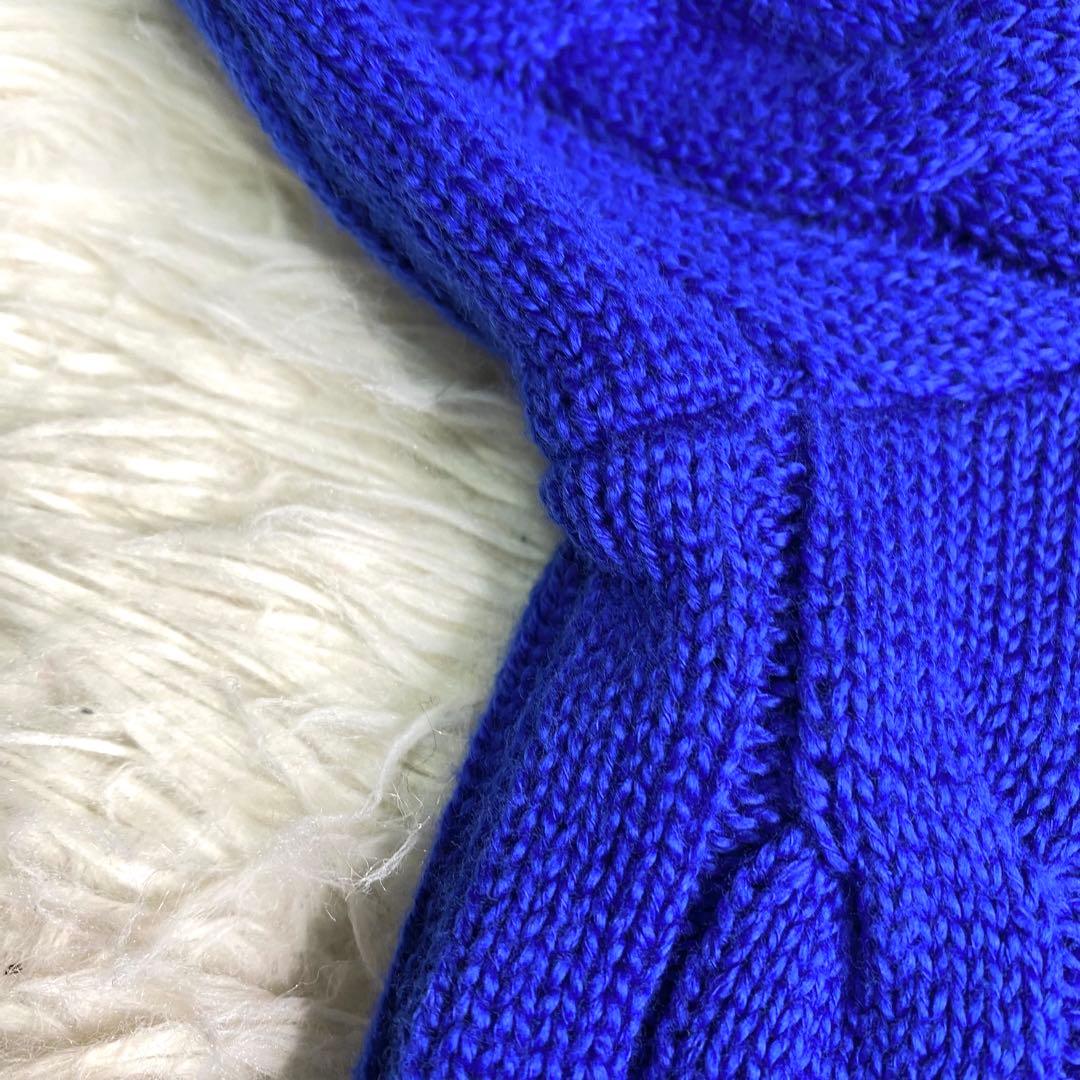 美品✨ラルフローレン 現行 QRコード ケーブル ニット 同色ポニー 青 M