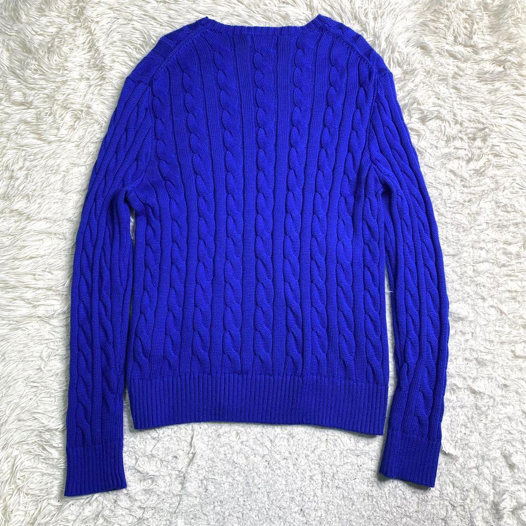 美品✨ラルフローレン 現行 QRコード ケーブル ニット 同色ポニー 青 M