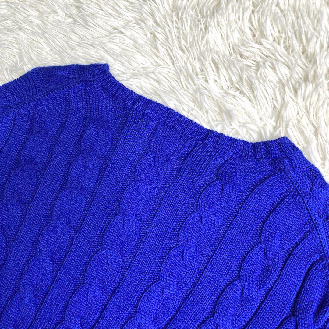 美品✨ラルフローレン 現行 QRコード ケーブル ニット 同色ポニー 青 M