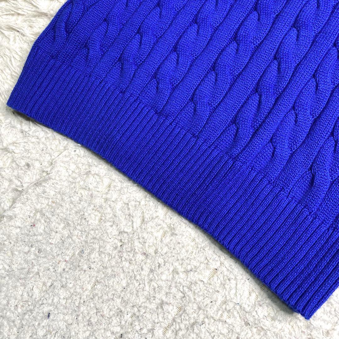 美品✨ラルフローレン 現行 QRコード ケーブル ニット 同色ポニー 青 M