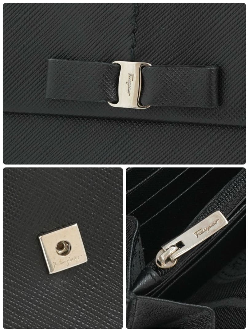 ✨極上美品✨　フェラガモ　長財布　ヴァラリボン　ロゴ刻印　本革　レザー　ブラック