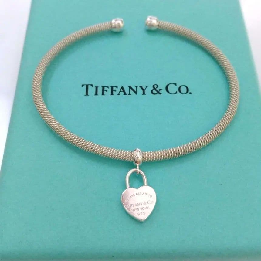 ティファニー サマセット メッシュ ハート バングル ブレスレット シルバー