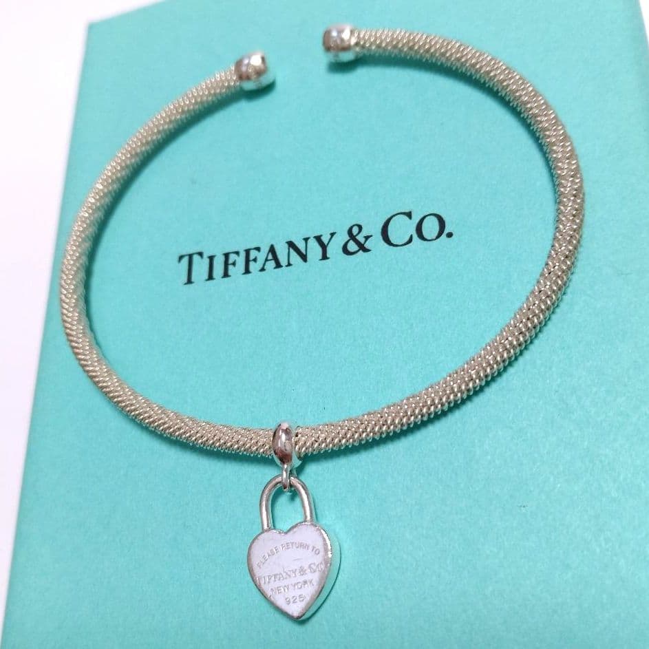 ティファニー サマセット メッシュ ハート バングル ブレスレット シルバー