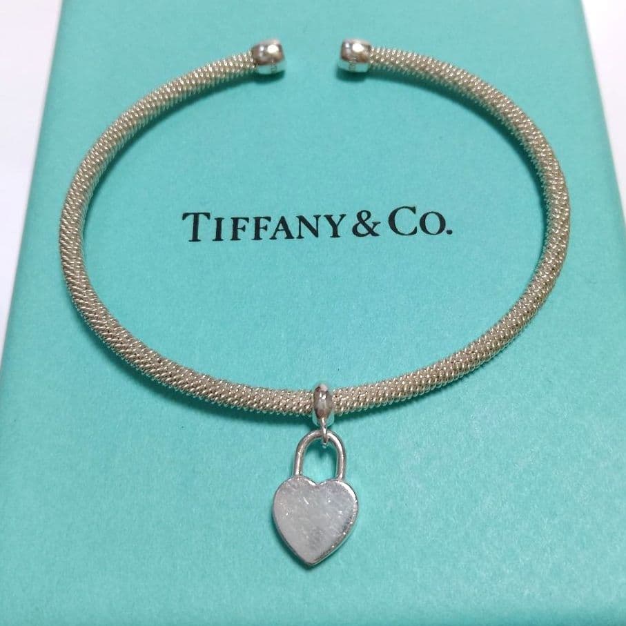 ティファニー サマセット メッシュ ハート バングル ブレスレット シルバー