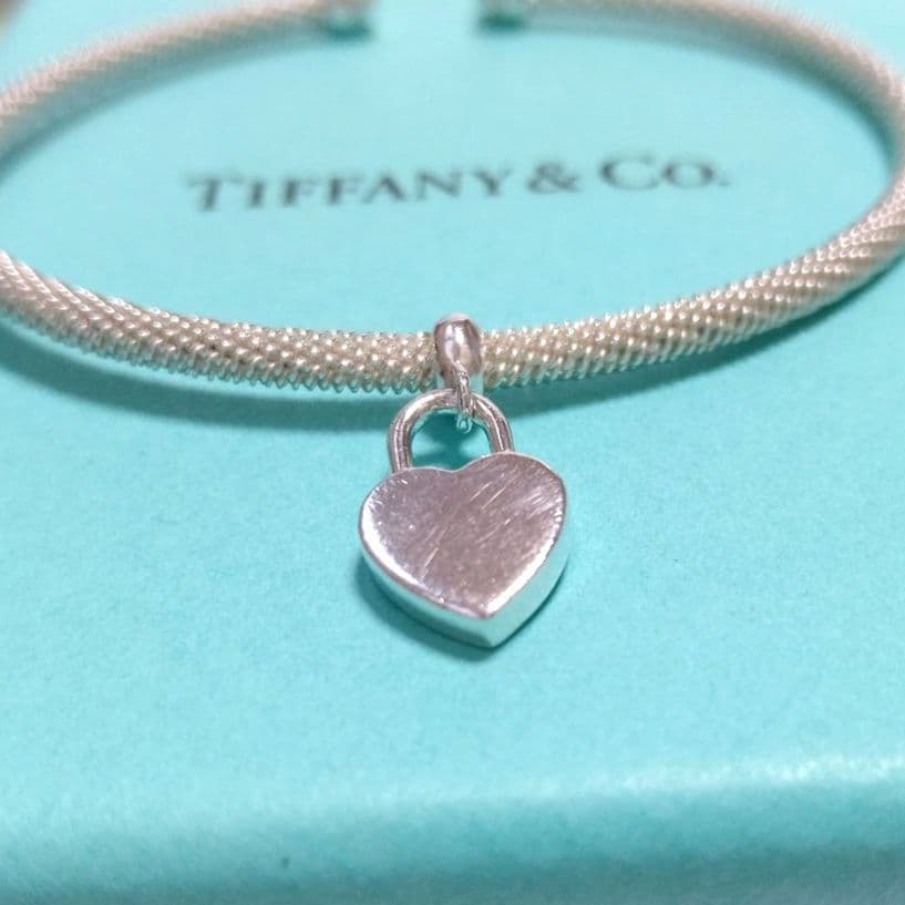 ティファニー サマセット メッシュ ハート バングル ブレスレット シルバー