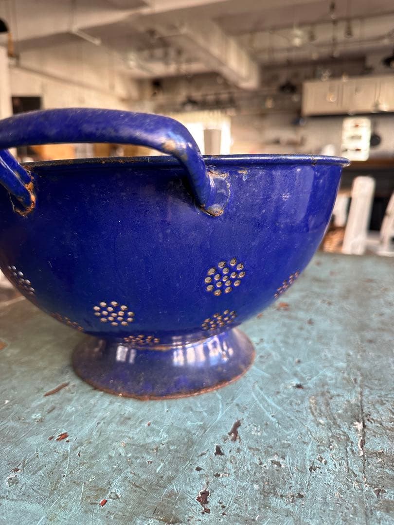 パスタ水切りブルーボール アンティーク ヴィンテージ パスタ水切り