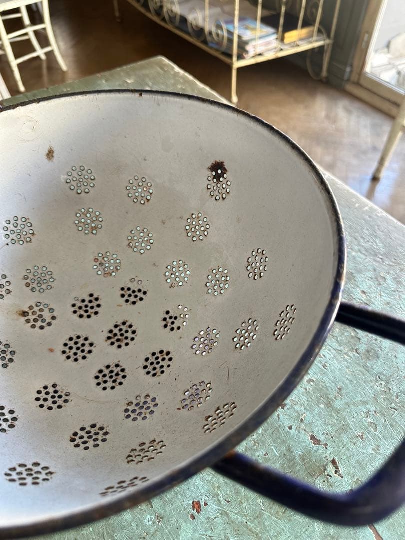 パスタ水切りブルーボール アンティーク ヴィンテージ パスタ水切り