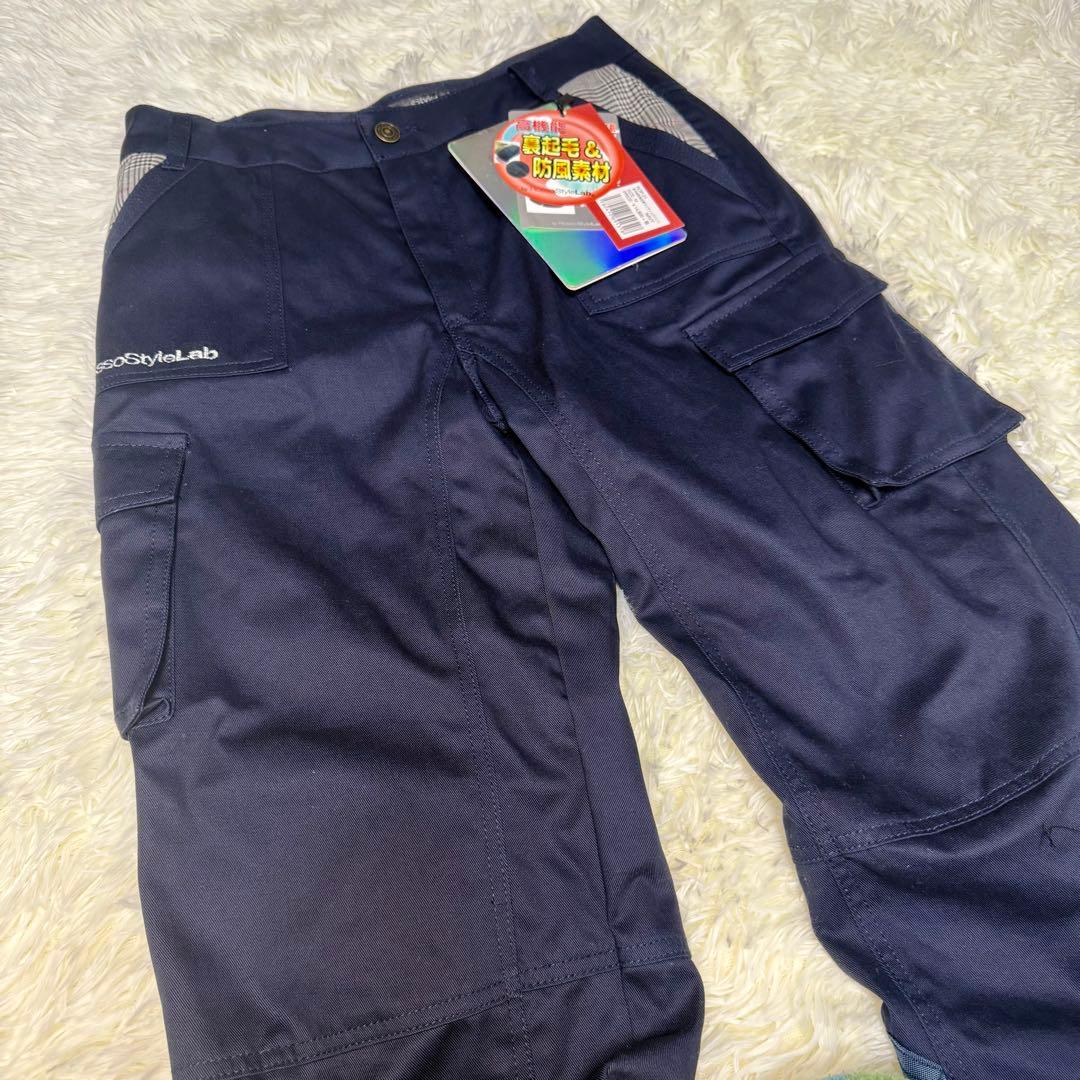 新品Rosso StyleLab 裏起毛防風防寒ライディングパンツ ネイビー M