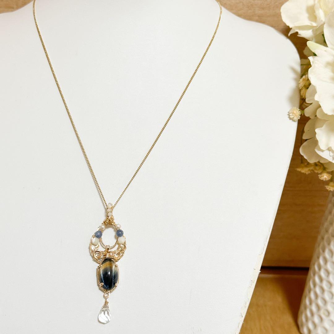 キャッツアイが美しいホークスアイの14kgfワイヤージュエリー