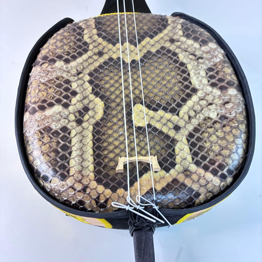 沖縄 三線 本蛇革 黒塗り棹 蛇皮 ハードケース
