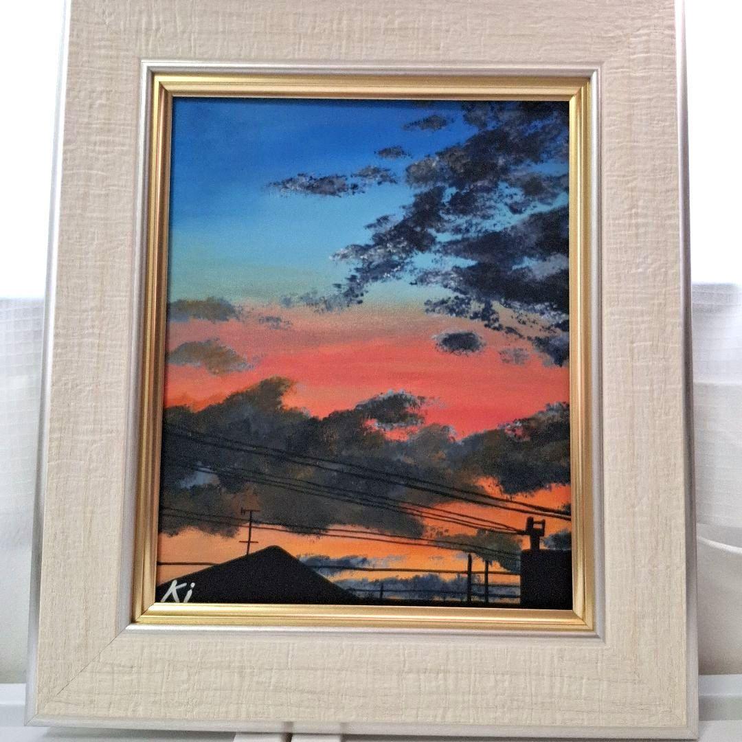 夕日と空のアクリル画 F3号 キャンバス 原画 アート 風景画 - メルカリ