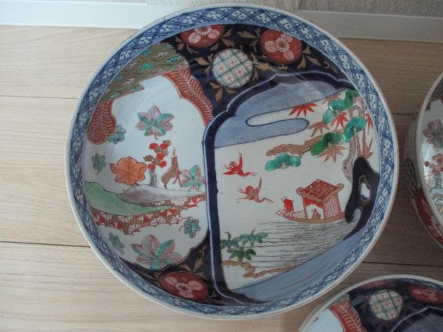 古伊万里 江戸幕末～明治期頃 染錦 鹿鶴文 三つ鉢 - メルカリ