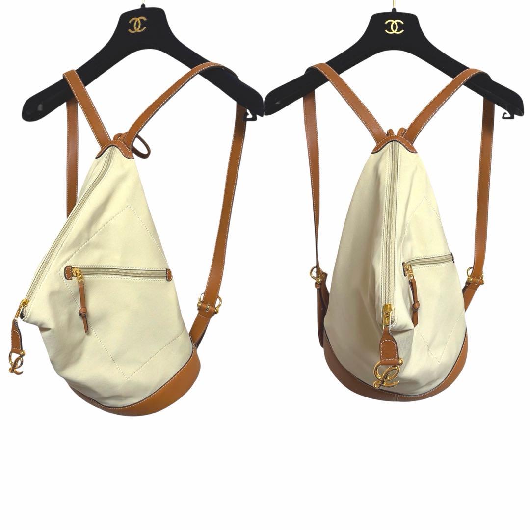 LOEWE ロエベ アントン キャンバス レザー リュック ポーチ付き