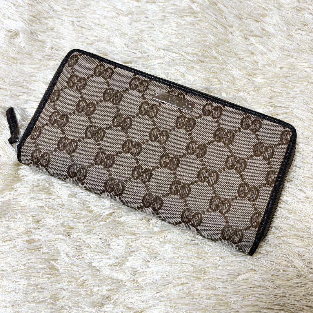 【定番人気】GUCCI グッチ　長財布　GG　ロゴプレート　ラウンドファスナー