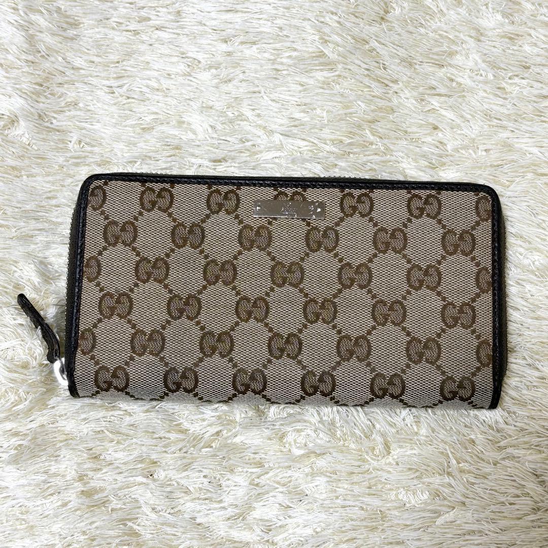 【定番人気】GUCCI グッチ　長財布　GG　ロゴプレート　ラウンドファスナー