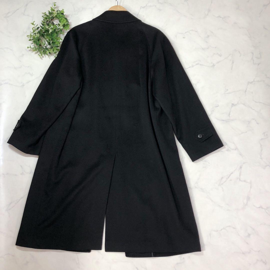 メンズのカシミヤ100%ブラック黒ロングコートLL