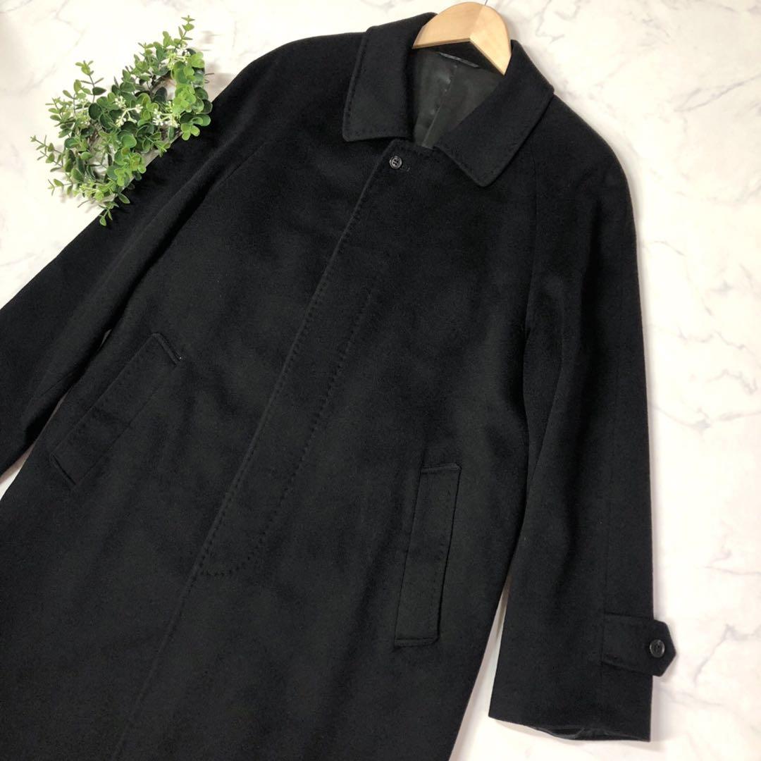 メンズのカシミヤ100%ブラック黒ロングコートLL