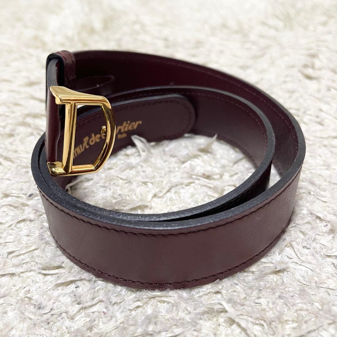 美品】カルティエ ベルト レザー ボルドー ゴールド金具 刻印 - メルカリ
