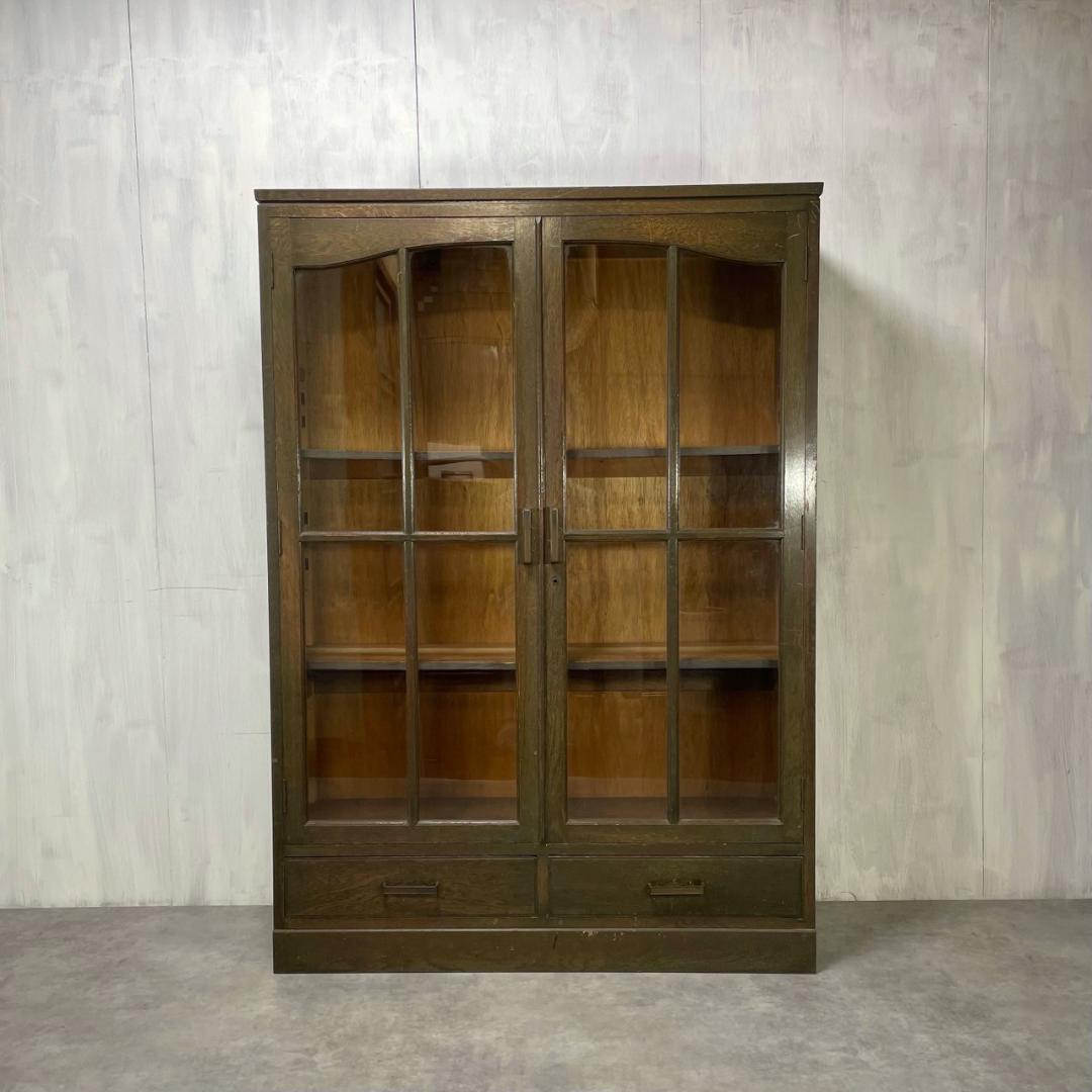 ヴィンテージ 木製 本棚 ガラスキャビネット 食器棚 古家具 収納 ビンテージ