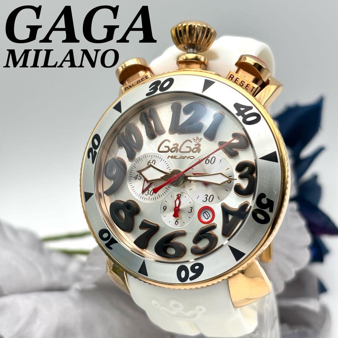 GAGA MILANO 時計 メンズ マヌアーレ48 クロノグラフ ラバーベルト