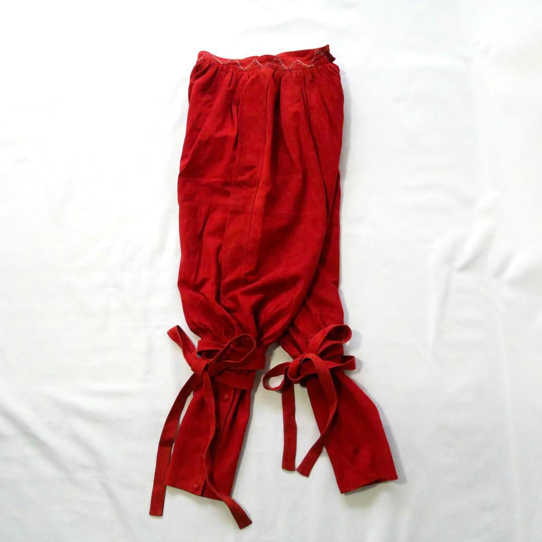 80s イタリア製　80年代　ヴィンテージ　リボン付き　ヌバックレザーパンツ