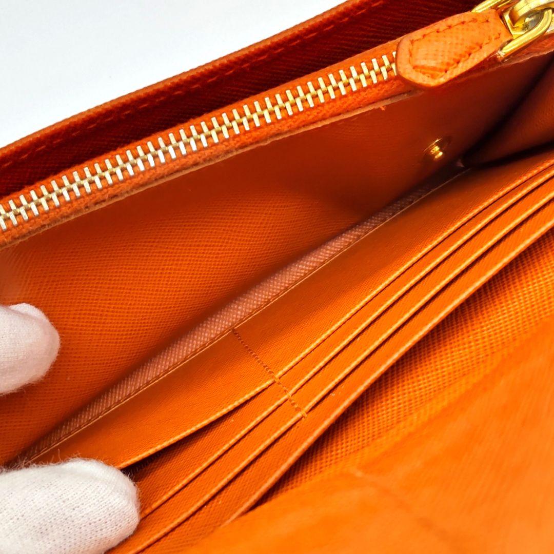 プラダ サフィアーノ フィオッコ リボン 長財布 オレンジ パスケース付き