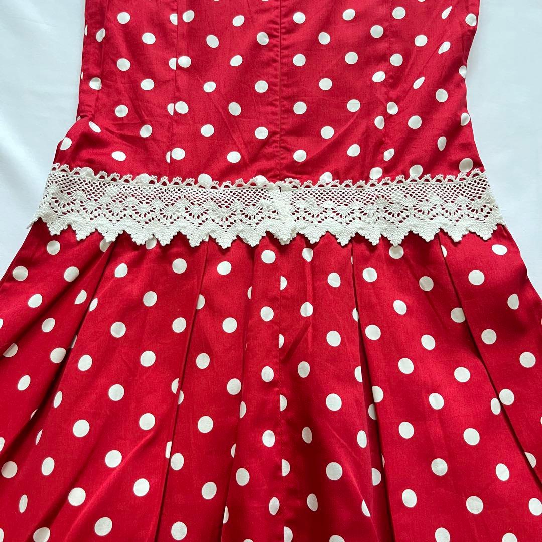 シャーリーテンプル タグ付 ワンピース 130 サンドレス 赤 ドット リボン