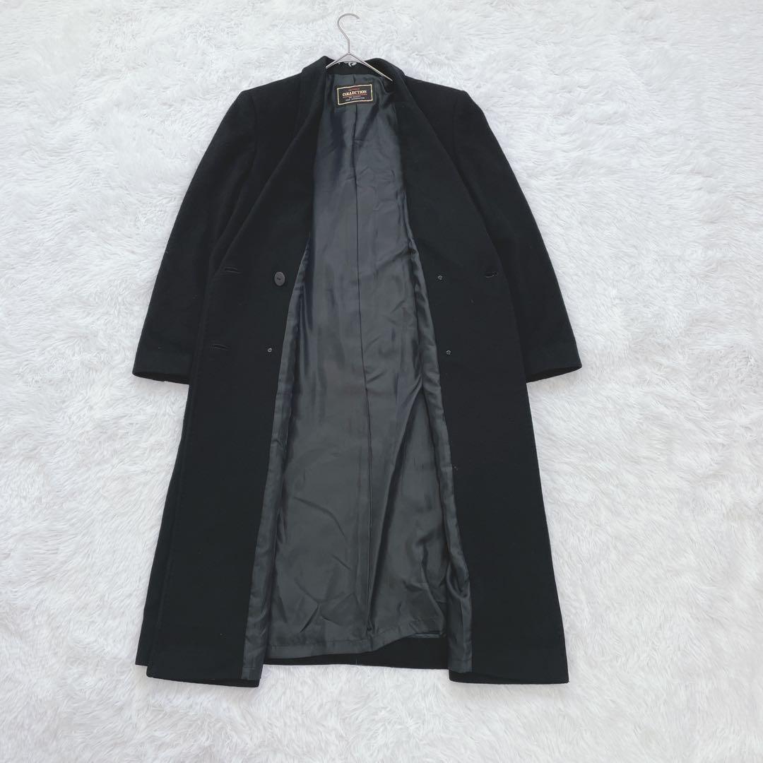 ヴィンテージ♡カシミヤ100%ダブルロングコート M ブラック パワーショルダー