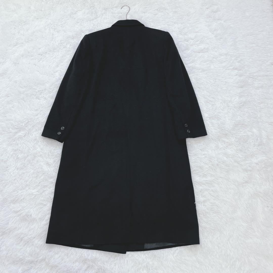 ヴィンテージ♡カシミヤ100%ダブルロングコート M ブラック パワーショルダー