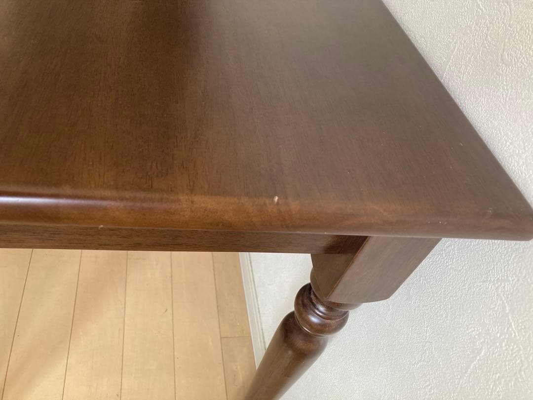 引き出し付きテーブル　デスク　天然木　ダークブラウン