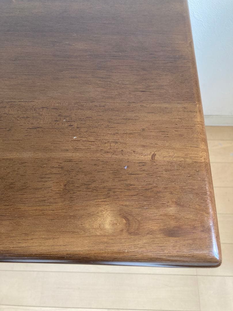 引き出し付きテーブル　デスク　天然木　ダークブラウン