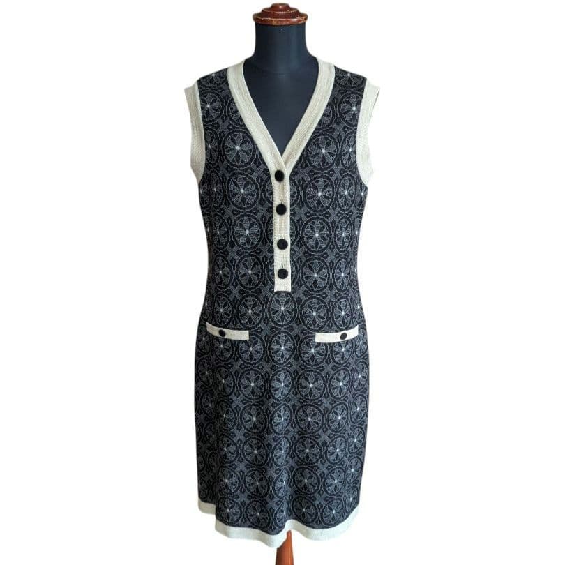 Rene ルネ ニットワンピース ノースリーブ ひざ丈ワンピース 総柄 日本製