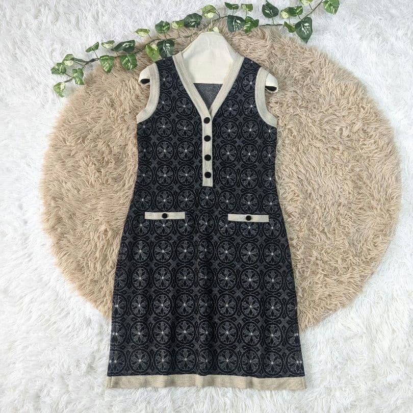 Rene ルネ ニットワンピース ノースリーブ ひざ丈ワンピース 総柄 日本製