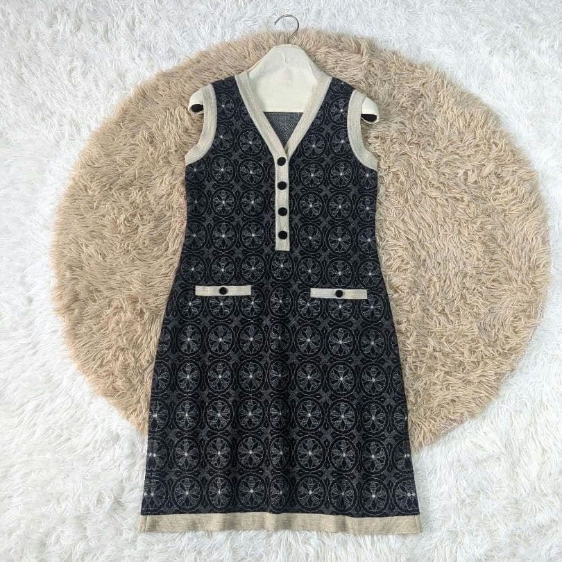 Rene ルネ ニットワンピース ノースリーブ ひざ丈ワンピース 総柄 日本製