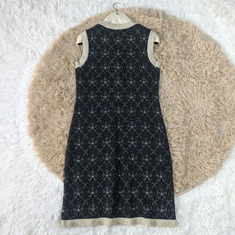 Rene ルネ ニットワンピース ノースリーブ ひざ丈ワンピース 総柄 日本製
